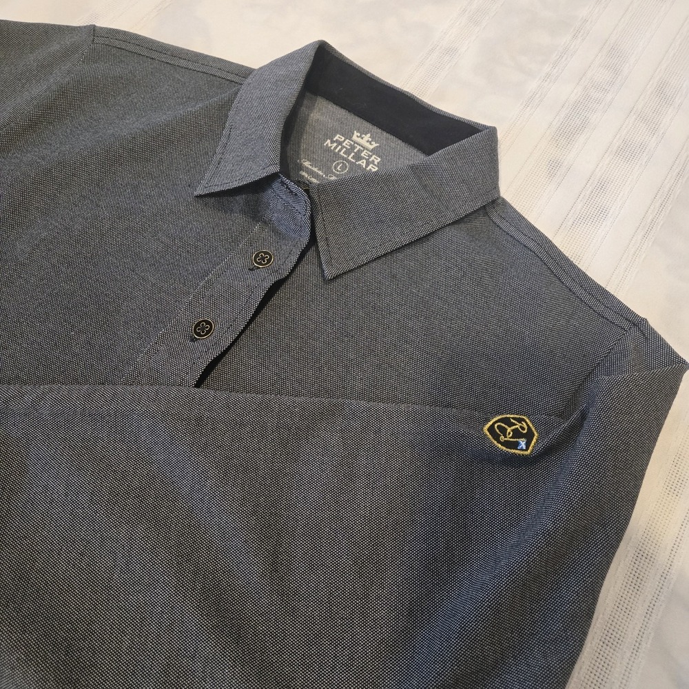 Peter Millar 3/4 Sleeve Black Polo Shirt Moisture Management Women's L